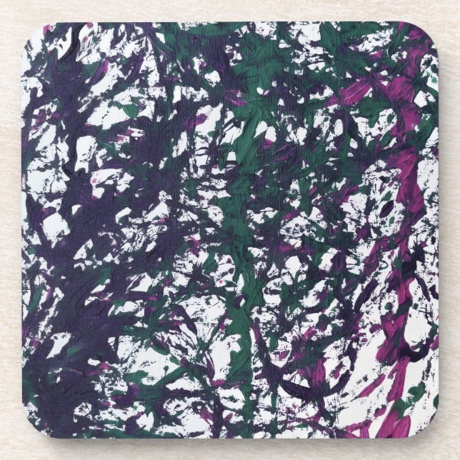 Purple, Green, Pink, Marble Artwork Beverage Coaster (Front)