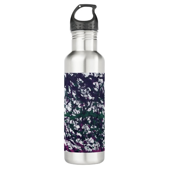 Purple, Green, Pink, Marble Artwork Stainless Steel Water Bottle (Front)