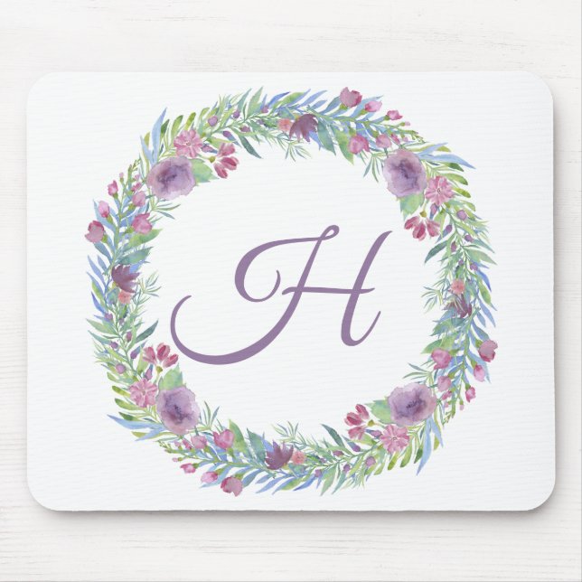 Purple Green Pink  Monogrammed Initial Mouse Pad (Front)