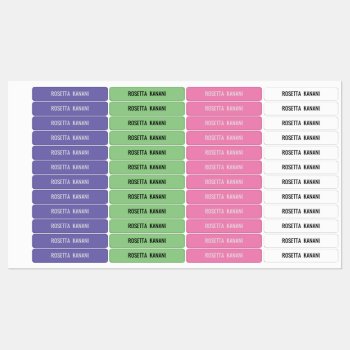 Purple Green Pink White Kids Waterproof Name Label by sticknstyle at Zazzle