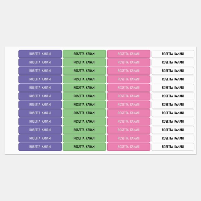 Purple Green Pink White Kids Waterproof Name Label (Sheet)
