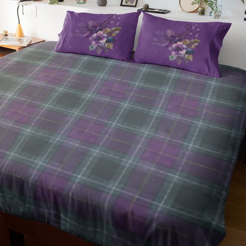 Purple Green Plaid Pattern Duvet Cover