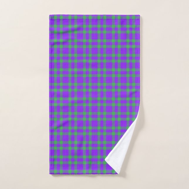 Purple Green Plaid Pattern Hand Towel (Hand Towel)