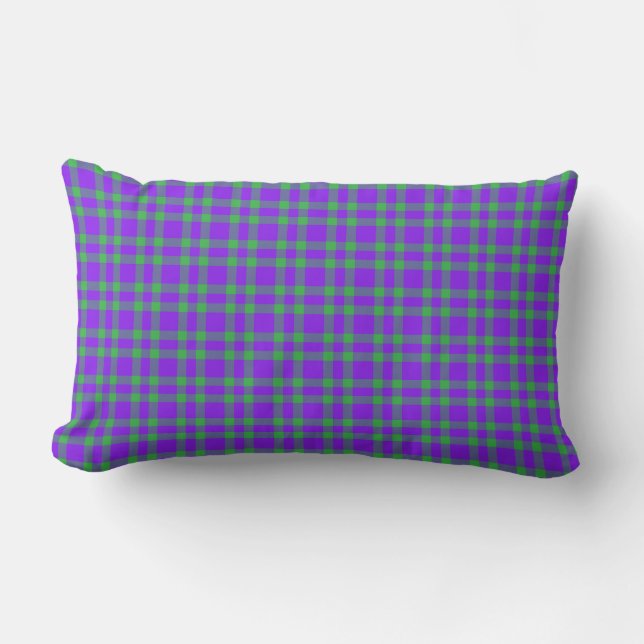 Purple Green Plaid Pattern Lumbar Pillow (Front)