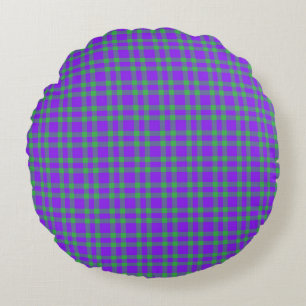Purple Green Plaid Pattern Round Pillow