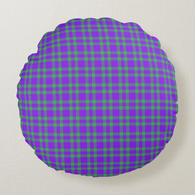 Purple Green Plaid Pattern Round Pillow (Front)