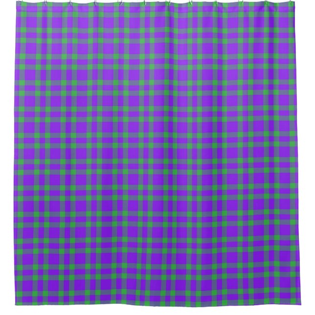 Purple Green Plaid Pattern Shower Curtain (Front)