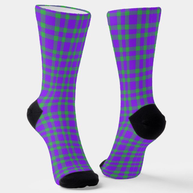 Purple Green Plaid Pattern Socks (Angled)