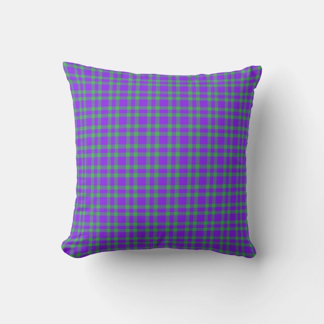 Purple Green Plaid Pattern Throw Pillow (Front)