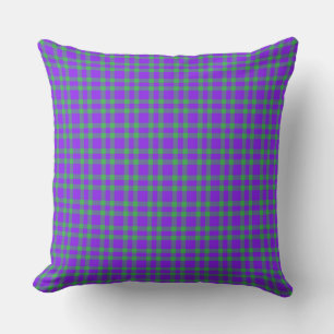 Purple Green Plaid Pattern Throw Pillow