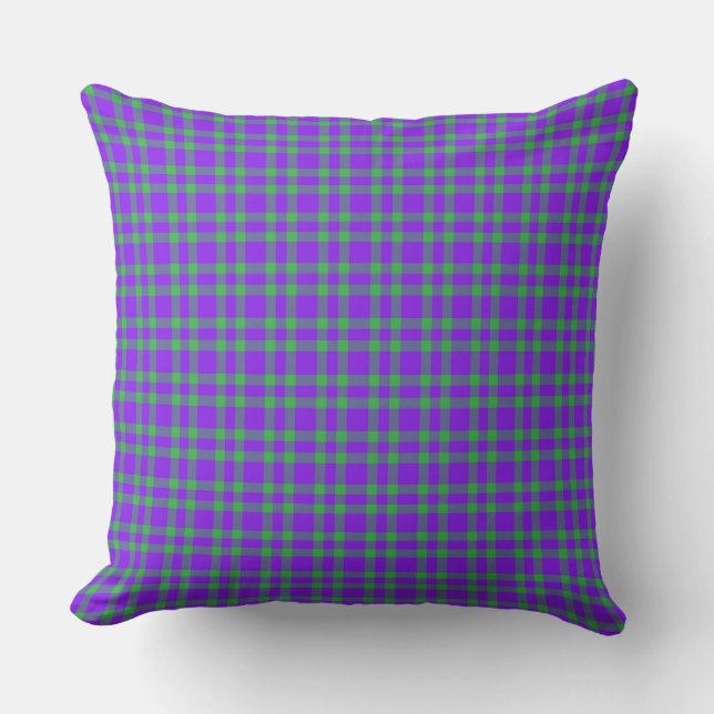 Purple Green Plaid Pattern Throw Pillow (Front)
