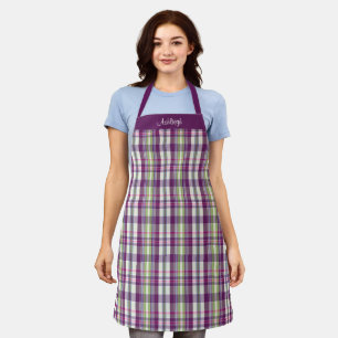 Purple Green Plaid Repeat Illustration Pattern Apron