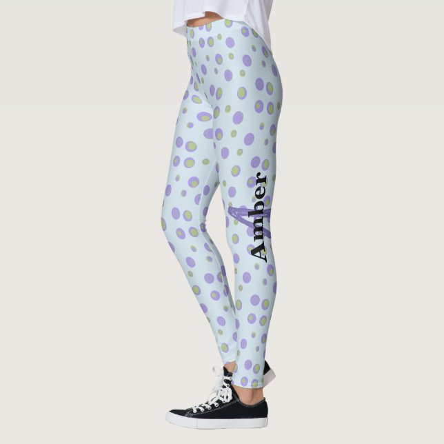 Purple Green Polka Dot Personalized Apparel Leggings (Left)