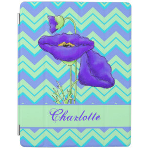 Purple Green Poppy Chevron Zizzag Name Personalize iPad Smart Cover