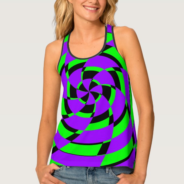 Purple Green Psychedelic Swirl Modern Art Tank Top (Front)