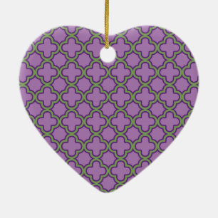 Purple & Green Quatrefoil French Classic Geometric Ceramic Ornament