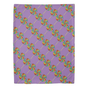Purple Green Rainbow Candy Lollipop Lolly Print Duvet Cover
