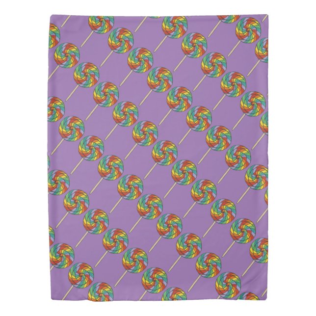 Purple Green Rainbow Candy Lollipop Lolly Print Duvet Cover (Front)