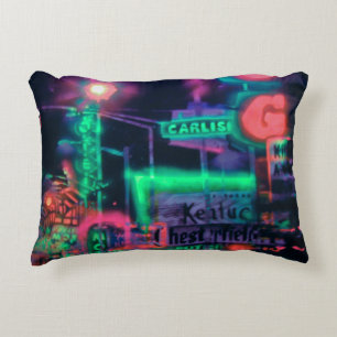 Purple Green Red Neon Lights Rainy Night Accent Pillow