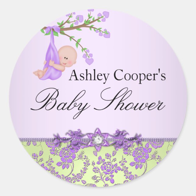 Purple & Green Rose Garden Baby Shower Sticker (Front)