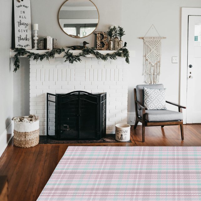 Purple & Green Rustic Boho Framhouse Plaid Area  Rug (Purple & Green Rustic Boho Framhouse Plaid Area Rug)