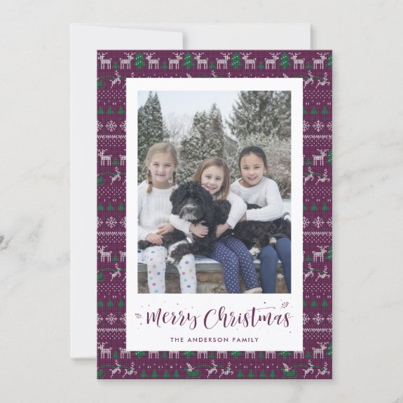 Purple Green Santa Claus Photo Christmas Card