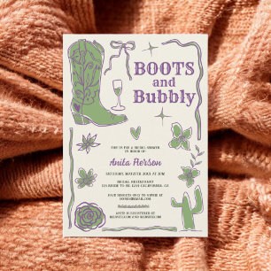 Purple green scribbles boots bubbly bridal shower invitation