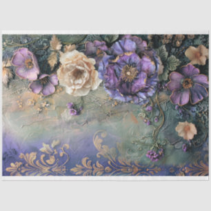 Purple Green Shabby Chic tattered Floral & Demask Tissue Paper