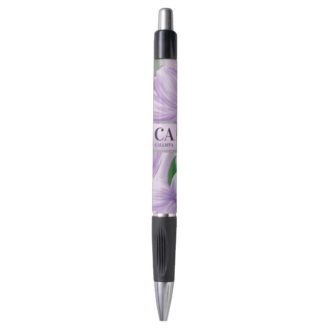 Purple Green Silver Floral Glitter Monogram Pen (Front Vertical)