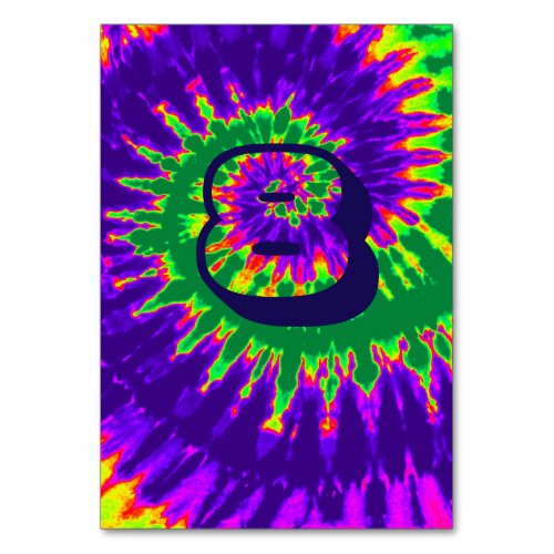 Purple  Green Spiral Tie Dye Wedding Table Eight Table Number
