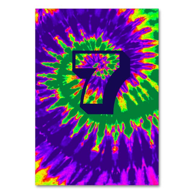 Purple & Green Spiral Tie Dye Wedding Table Seven Number (Back)