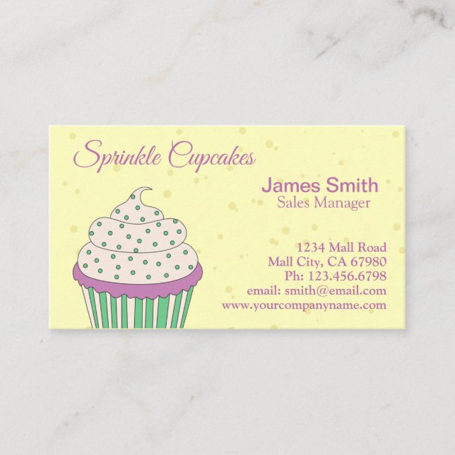 Purple Green Sprinkle Cupcake Bakery Business Card (Front)