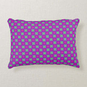 Purple Green Square Pattern Boho Accent Pillow