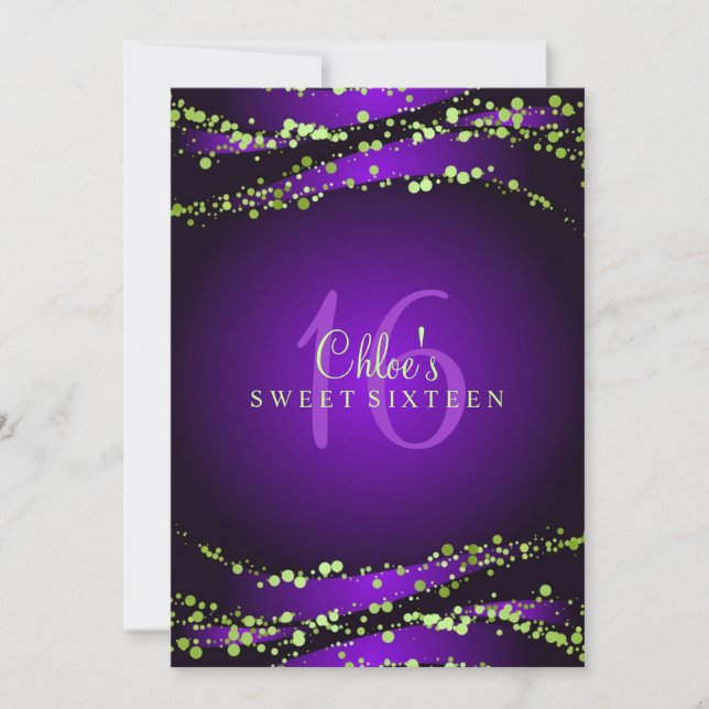 Purple & Green Stardust | Sweet 16 Invitation (Front)