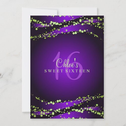 Purple &amp; Green Stardust | Sweet 16 Invitation