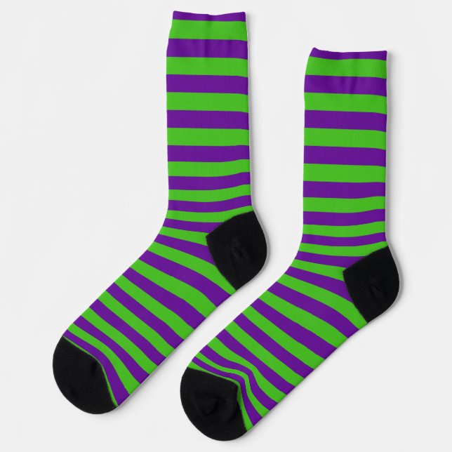 Purple & Green Striped Halloween Socks (Left)