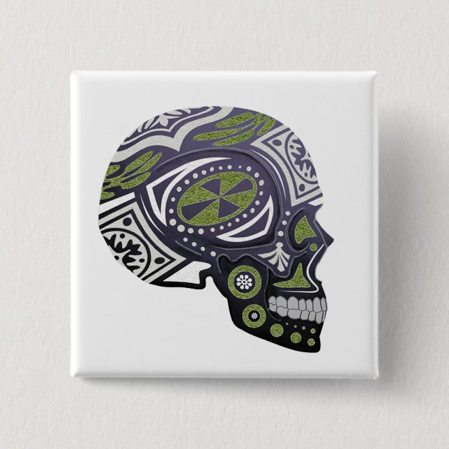 Purple Green Sugar Skull Skeleton Button (Front)