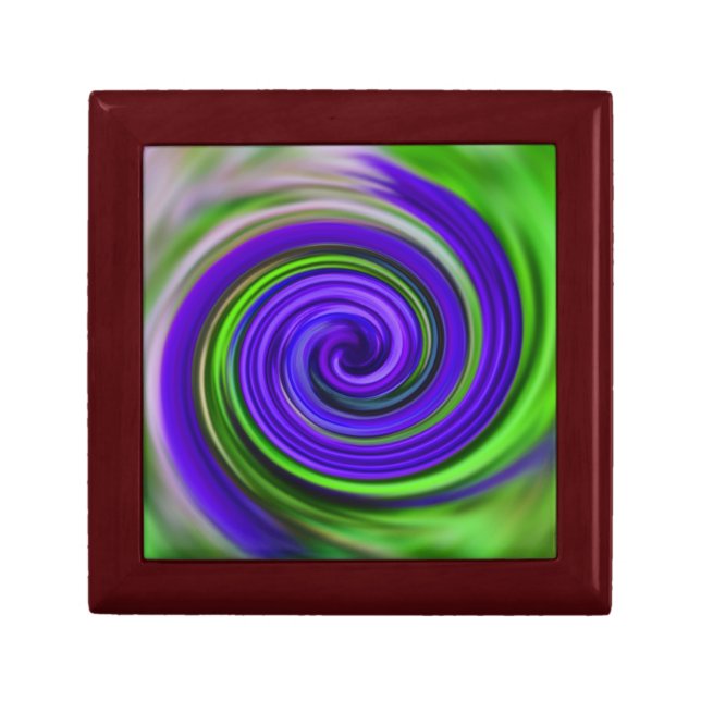 Purple Green Swirls Abstract Art Jewelry Box (Front)