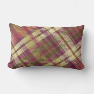 Purple Green Tan Angled Modern Plaid Lumbar Pillow