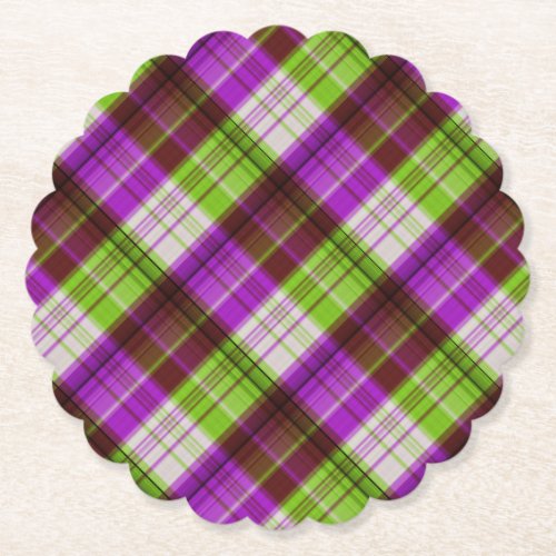Purple Green Tartan Plaid Wedding Paper Coaster