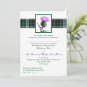 Purple Green Tartan Thistle Evening Wedding Invite (Standing Front)