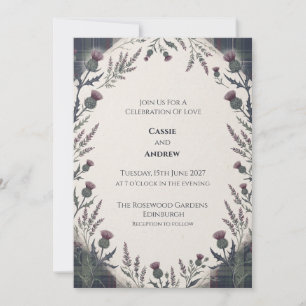 Purple Green Tartan Thistle Wedding Invitation