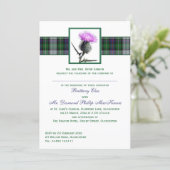 Purple Green Tartan Thistle Wedding Invitation (Standing Front)