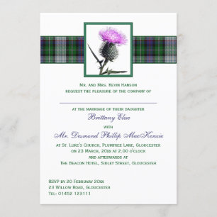 Purple Green Tartan Thistle Wedding Invitation