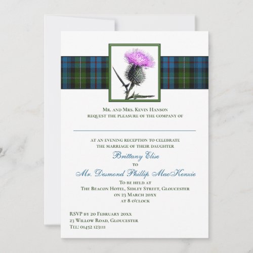 Purple Green Thistle Mackenzie Tartan Wedding Invitation