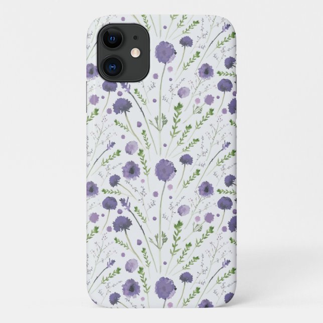 Purple Green Tossed Flower Pattern Case-Mate iPhone Case (Back)