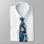 Purple & Green Tropical Leafs Pattern Neck Tie<br><div class="desc">Tropical leafs in shades of green and turquoise tones one deep purple background,  modern seamless pattern.</div>