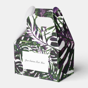 Purple Green Tropical Palm Leaves Island Wedding Favor Boxes