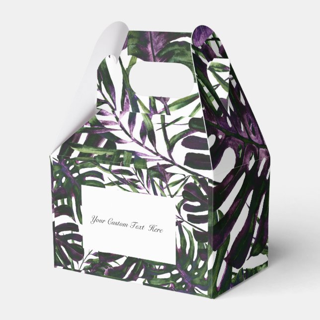 Purple Green Tropical Palm Leaves Island Wedding  Favor Boxes (Front Side)