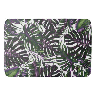Purple Green Tropical Palm Leaves Summer Island Bath Mat